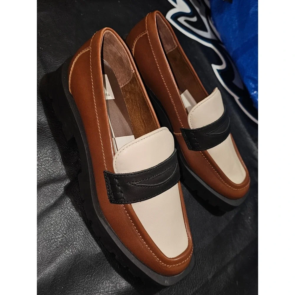 NWOT Dolce Vita Womens Brown Black Cream Elias Loafers Shoes 7